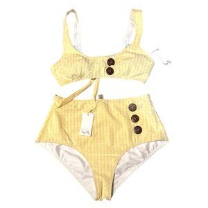 Tigerlily Lemon Gingham Akoni Gidget Bra & Ava Corset Bikini Set XS